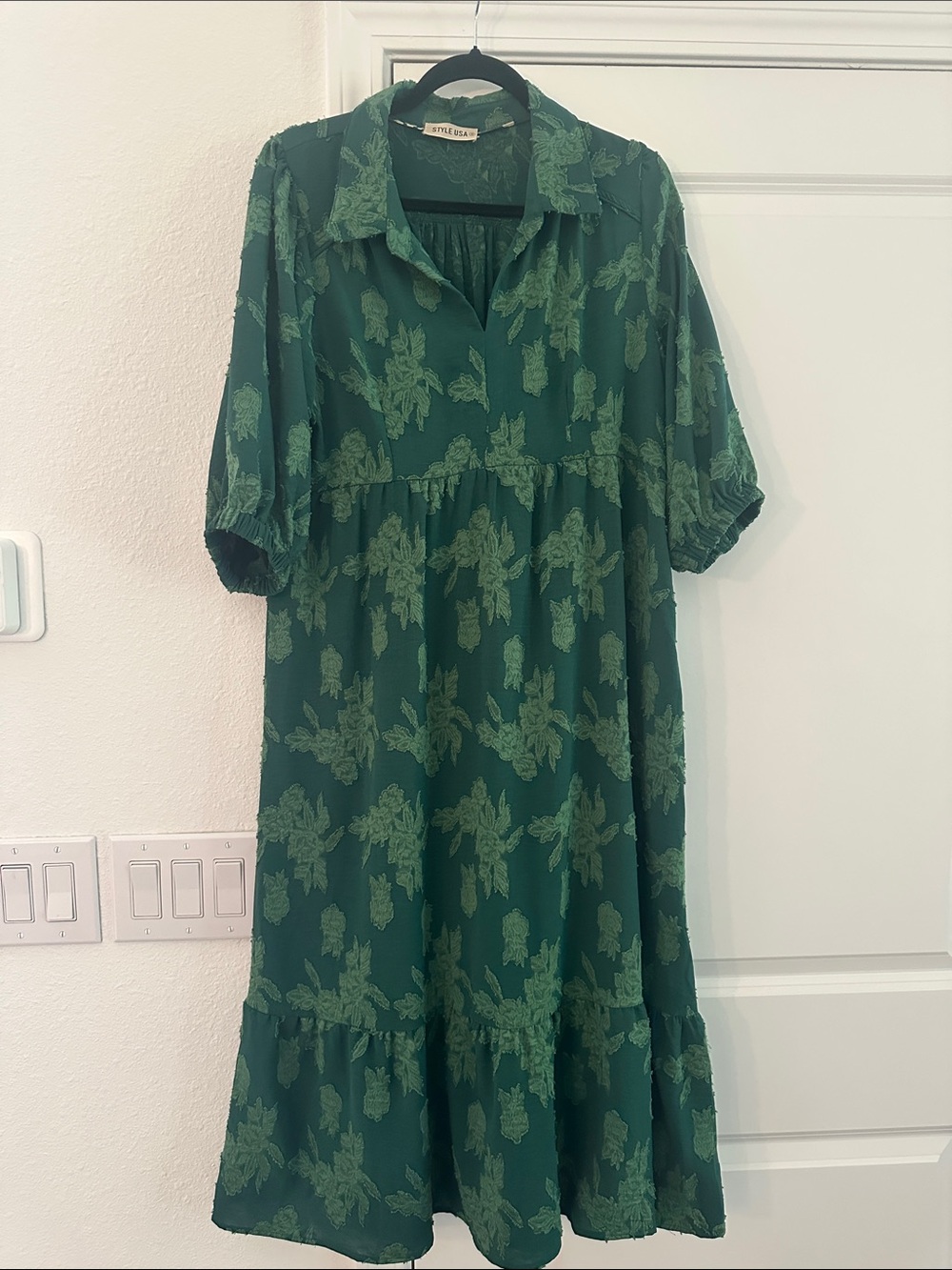 Green Floral Tiered Midi Dress